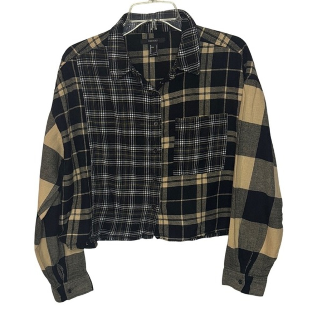 90s Grunge Cropped Plaid Shirt Juniors Large Y2K